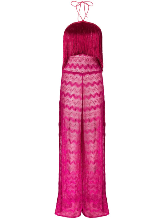 Lamé Fringe-Detail Jumpsuit
