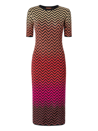 Zigzag-Pattern Midi Dress
