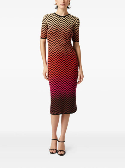 Zigzag-Pattern Midi Dress