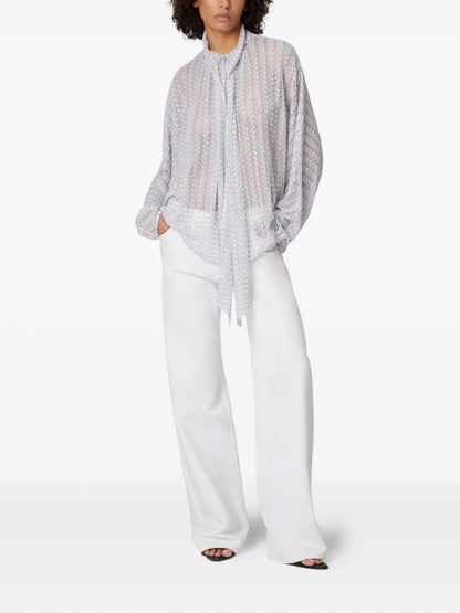 Sash-Collar Lamé Blouse