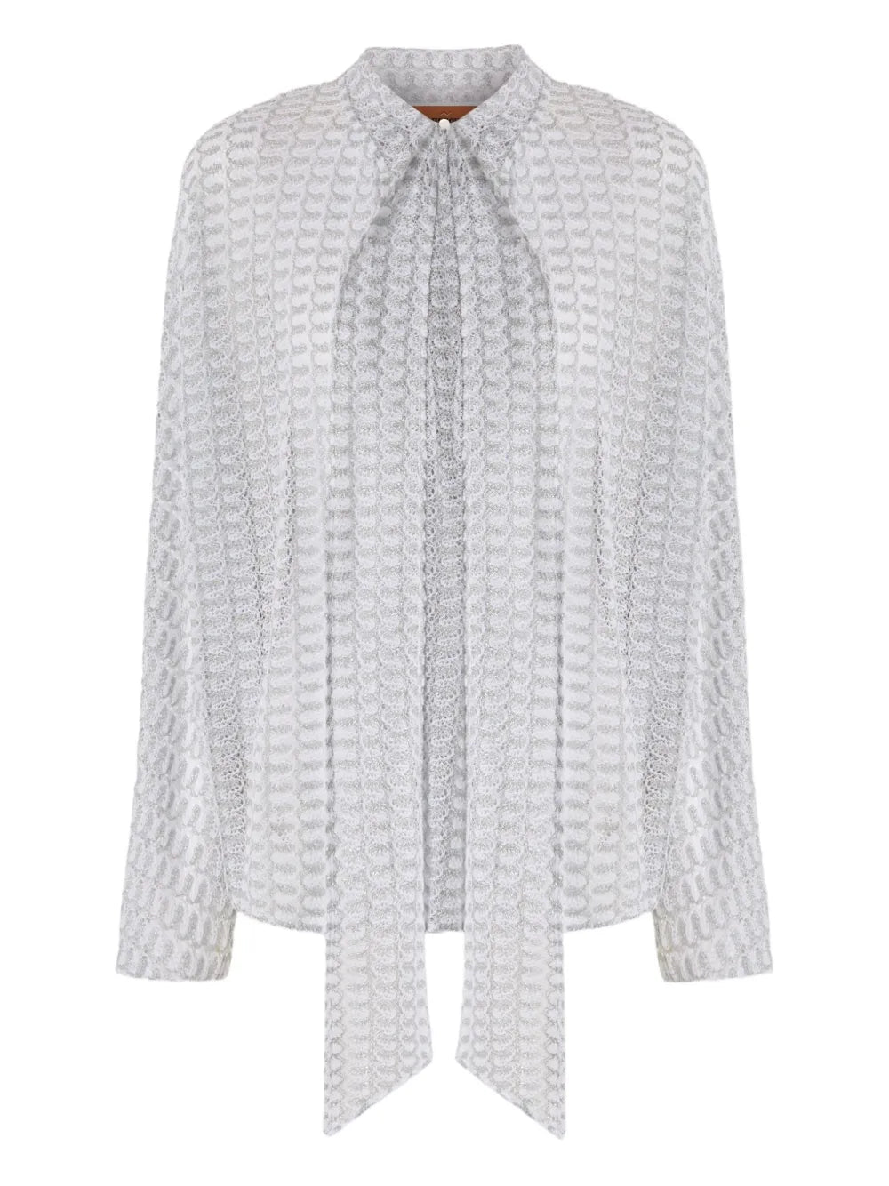 Sash-Collar Lamé Blouse