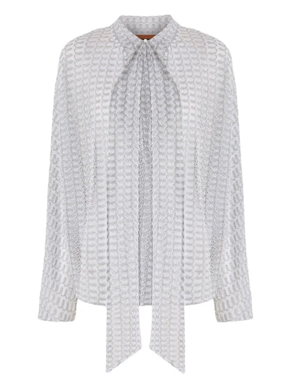 Sash-Collar Lamé Blouse