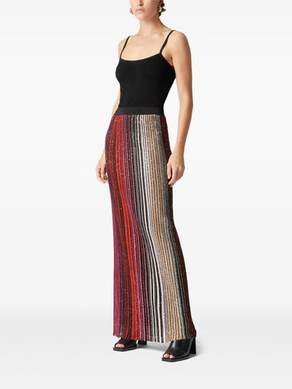 Sequin-Embellished Striped Maxi Skirt