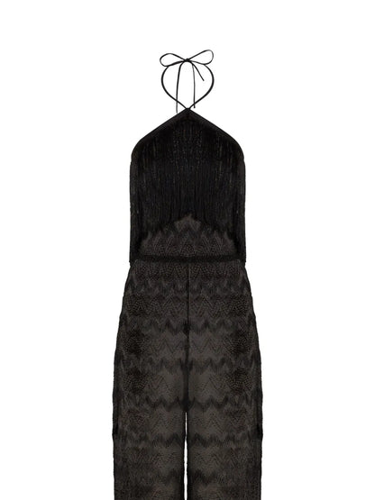 Lamé Fringe-Detail Jumpsuit