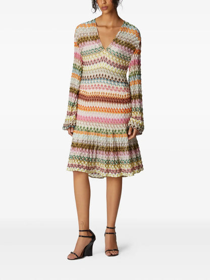 Zigzag-Pattern Midi Dress