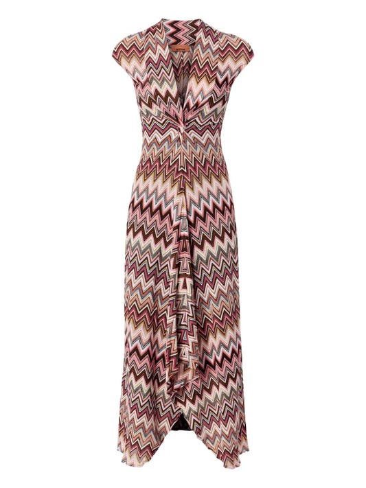 Zigzag-Pattern Midi Dress