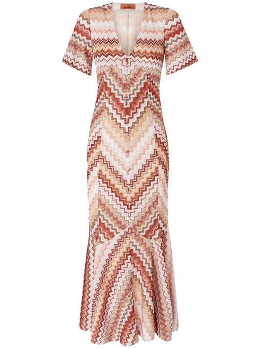 Serrated Zigzag-Pattern Maxi Dress