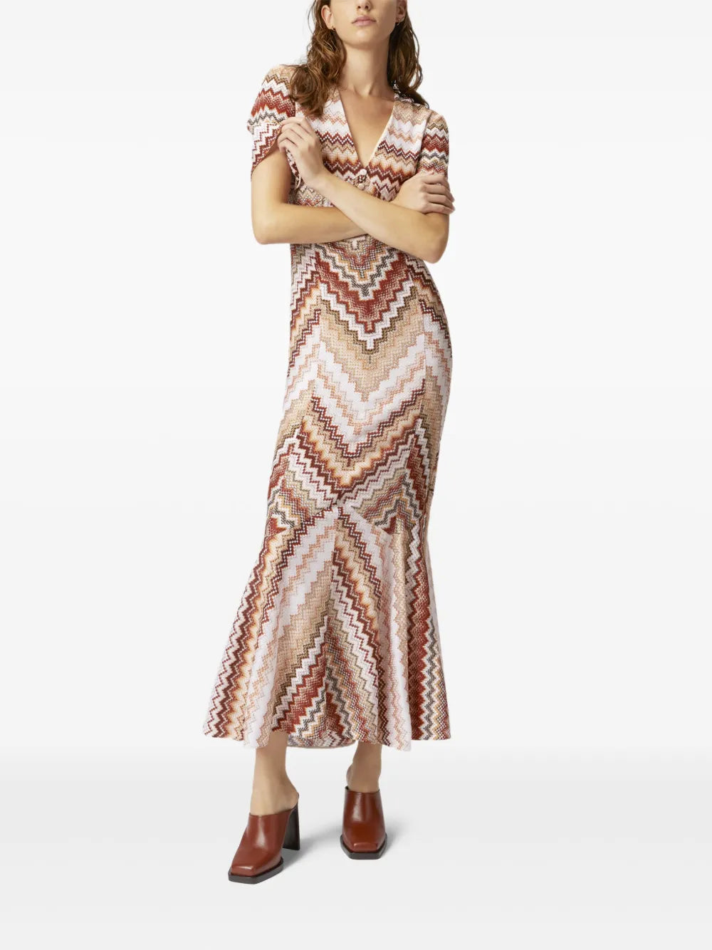 Serrated Zigzag-Pattern Maxi Dress