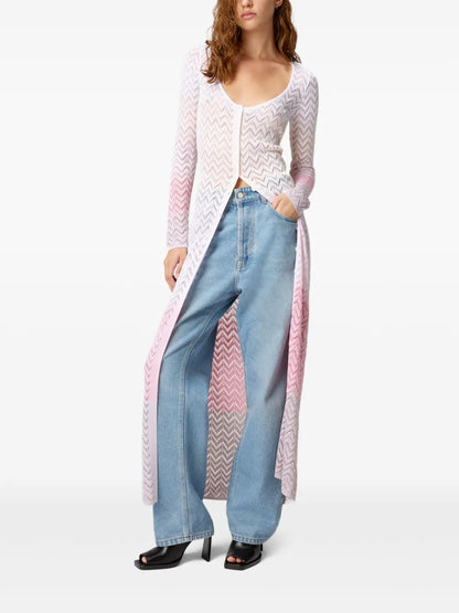 Chevron-Knit Long Cardigan