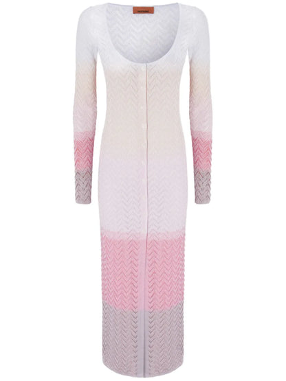 Chevron-Knit Long Cardigan