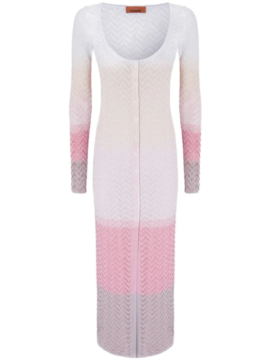Chevron-Knit Long Cardigan