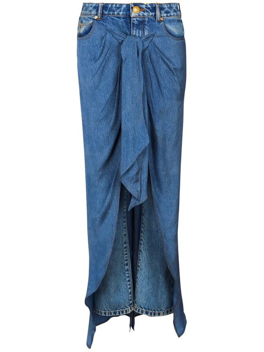 Draped Denim Skirt