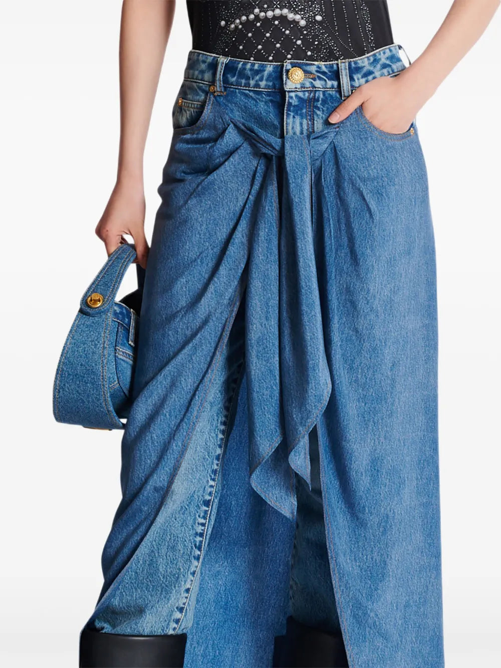 Draped Denim Skirt