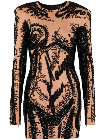 Embroidered-Body-Motif Mini Dress
