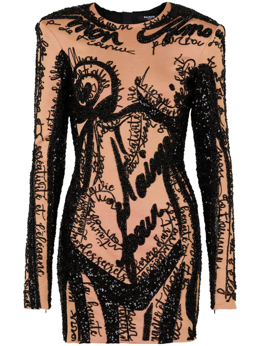 Embroidered-Body-Motif Mini Dress