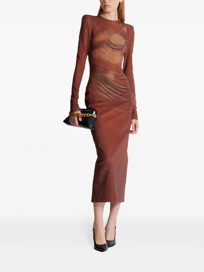 Rhinestone-Embellished Printed Maxi Dress