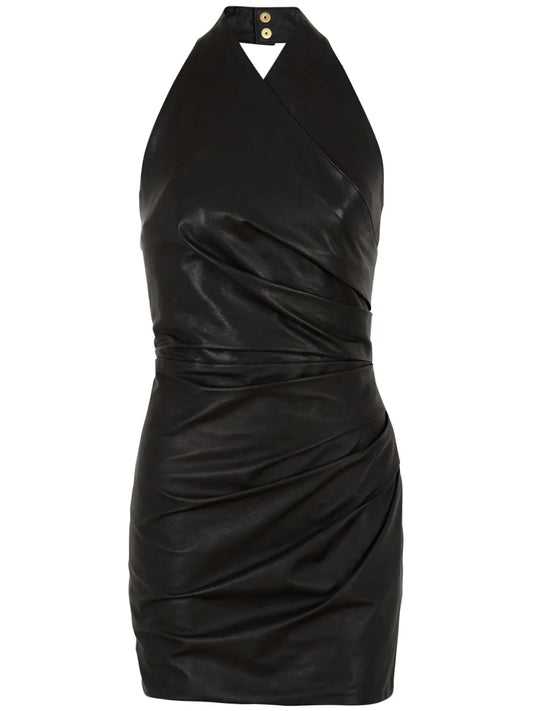 Draped Leather Mini Dress