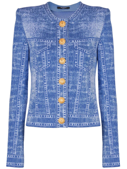 Denim-Effect Cardigan
