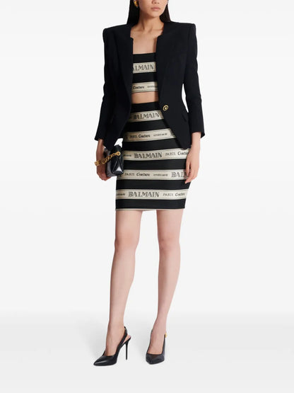 Ribbon-Jacquard Crop Top