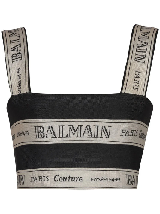 Ribbon-Jacquard Crop Top