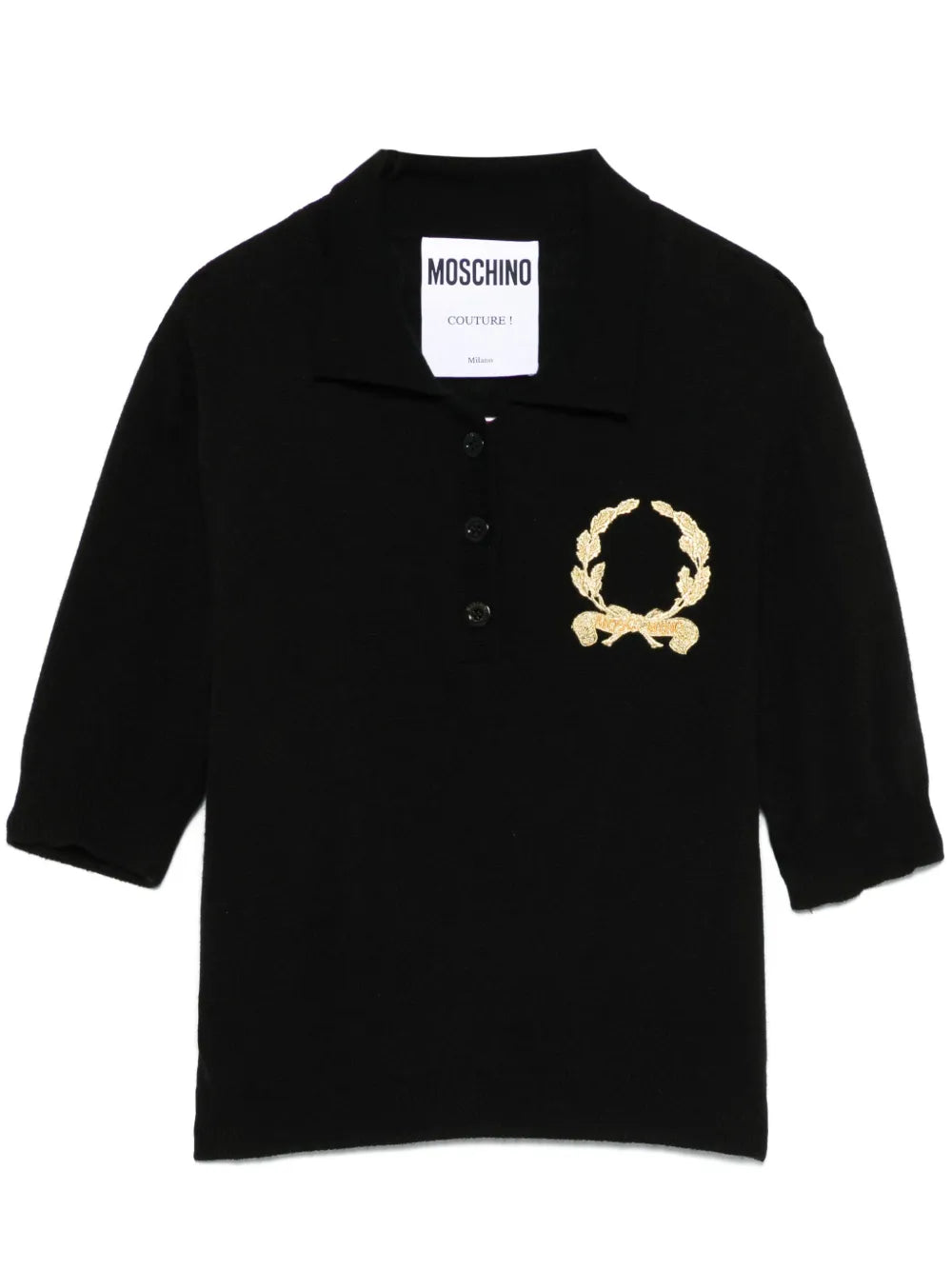 Motif-Embroidered Polo Top