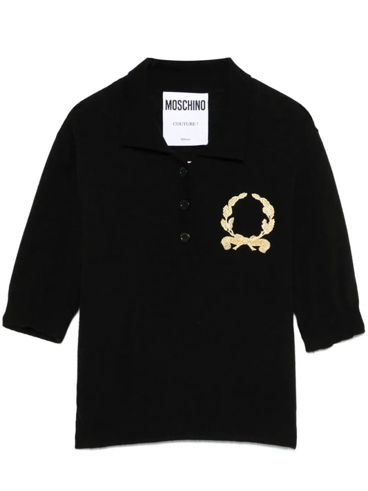 Motif-Embroidered Polo Top