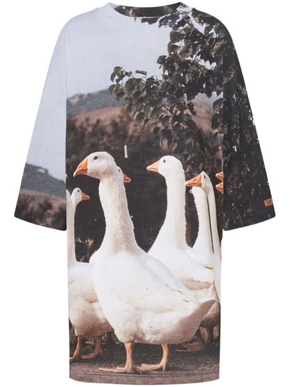 Goose-Motif Mini Dress