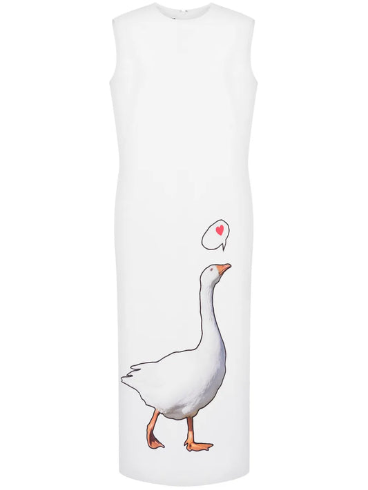 Goose-Motif Midi Dress