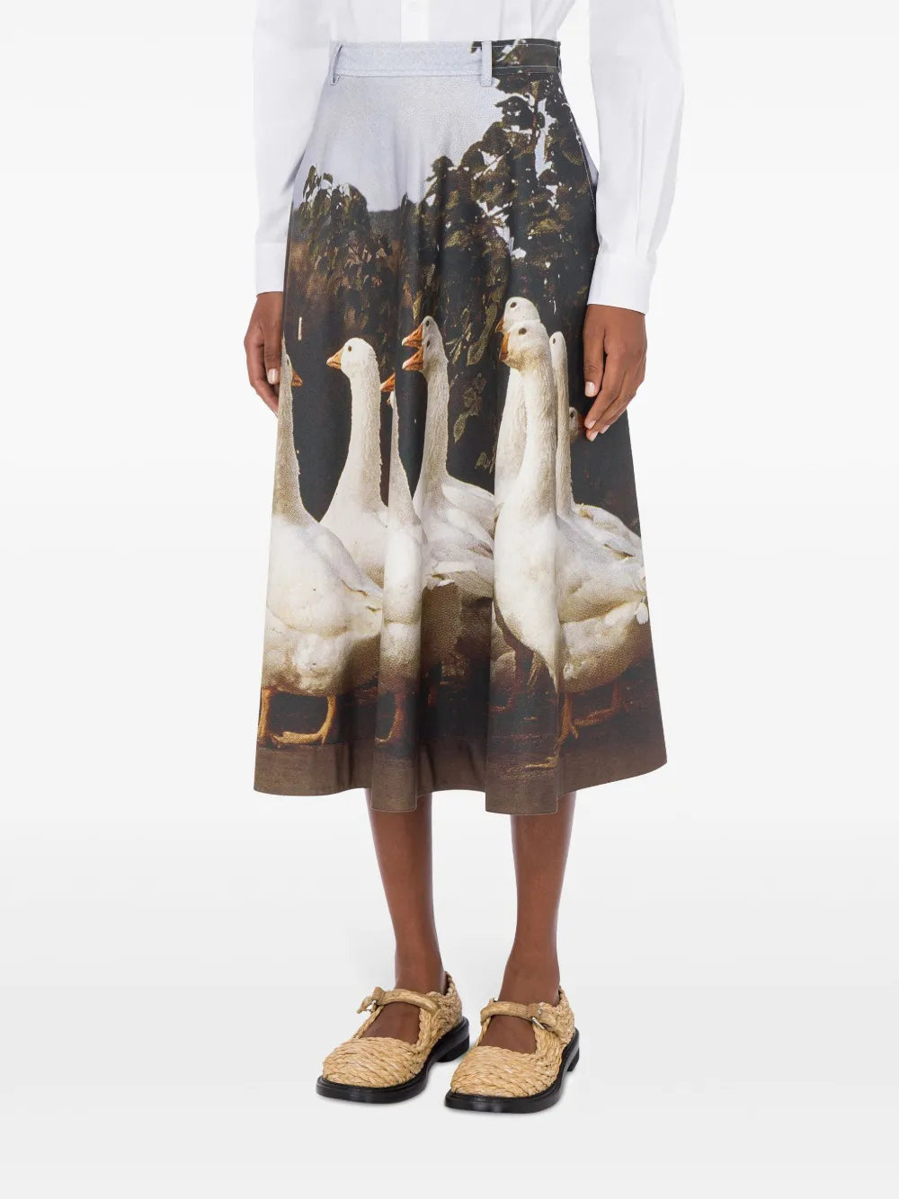 Graphic-Print Midi Skirt