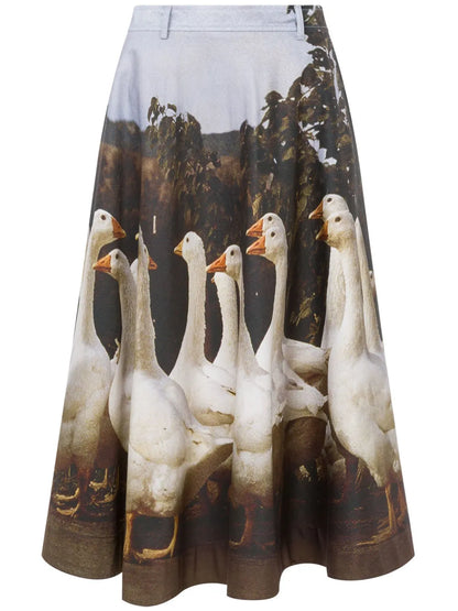 Graphic-Print Midi Skirt