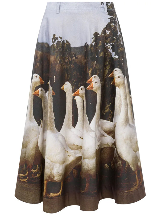 Graphic-Print Midi Skirt