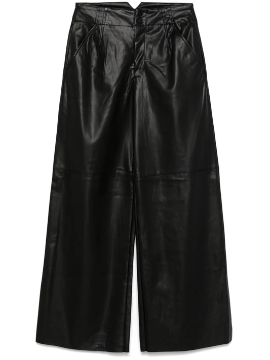 Faux-Leather Wide-Leg Trousers
