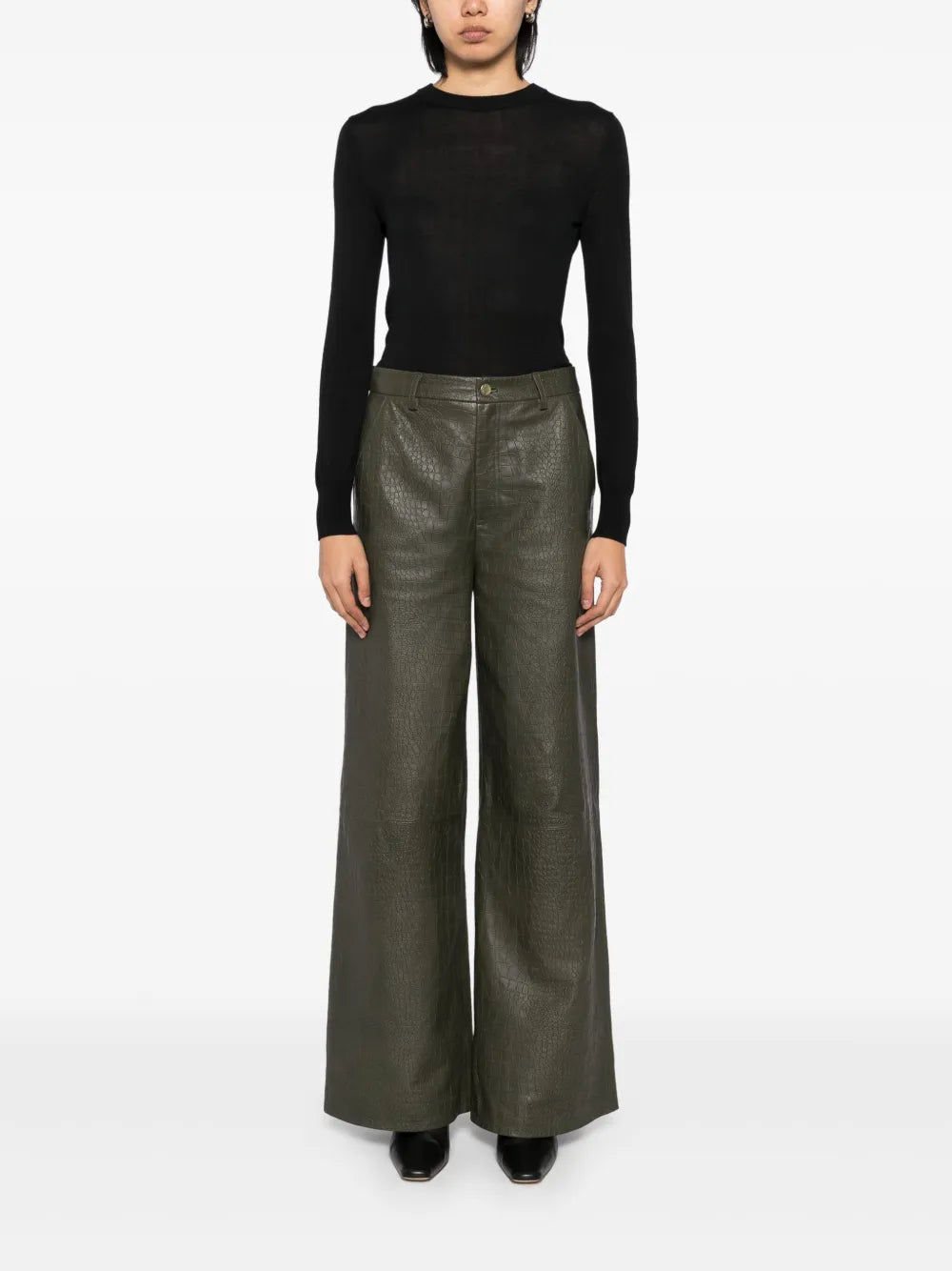 Embossed Wide-Leg Trousers