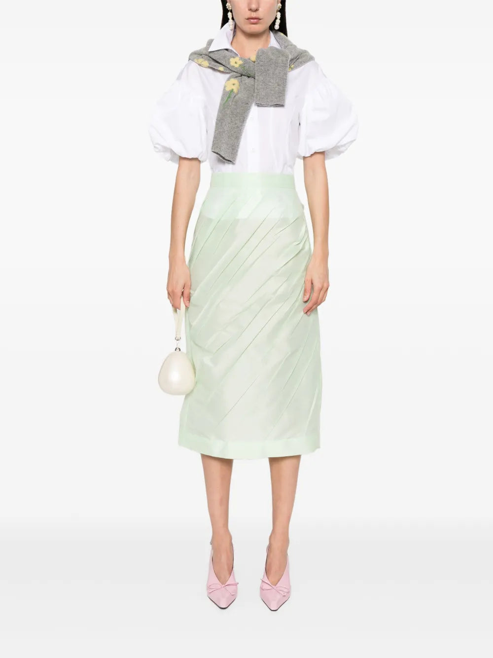 Pressed-Crease Midi Skirt