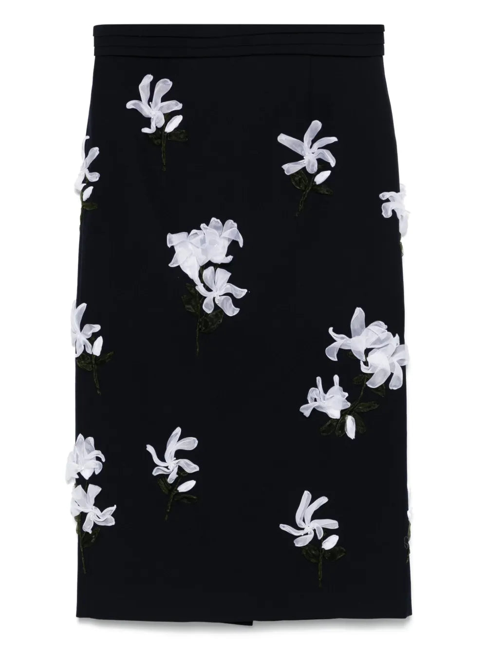 Floral-Appliqué Midi Skirt
