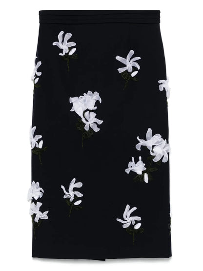 Floral-Appliqué Midi Skirt