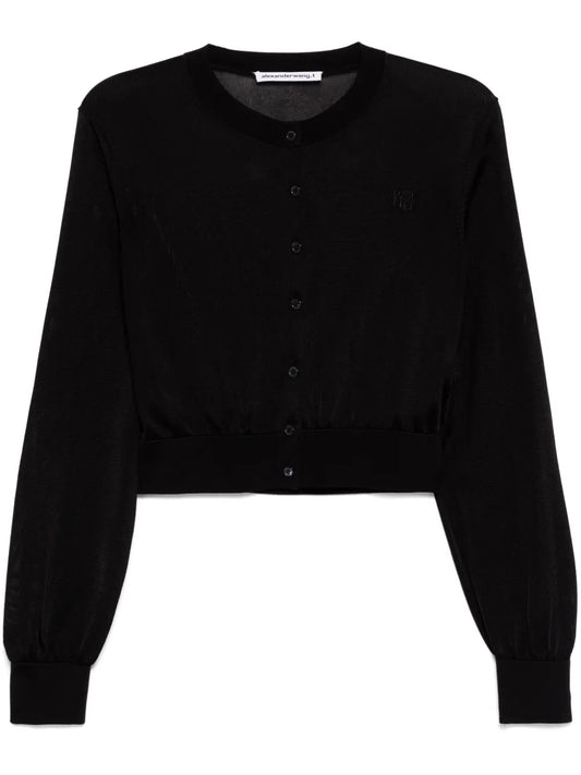 Embroidered Logo Cropped Cardigan