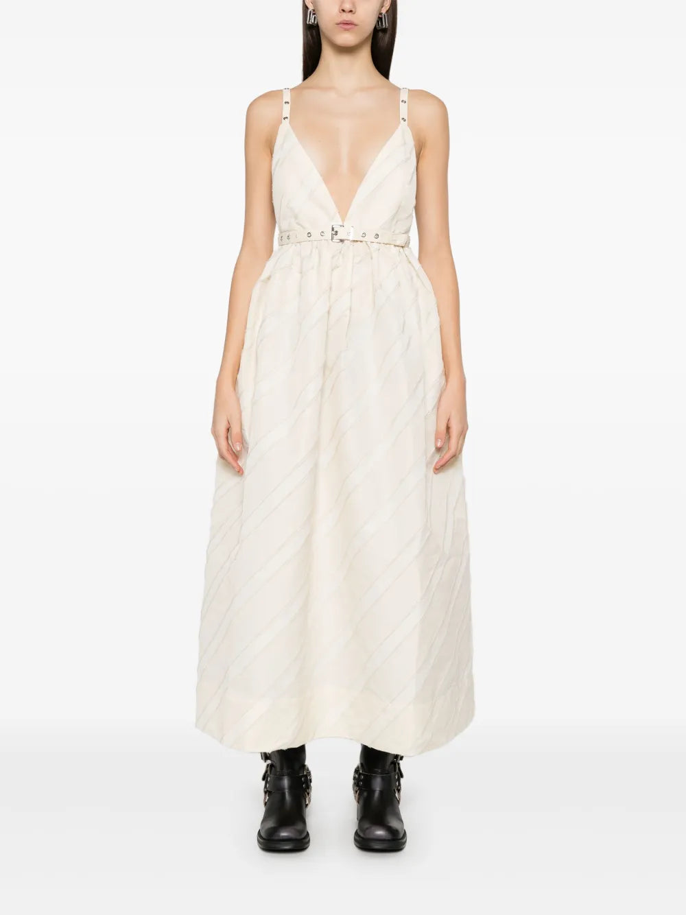 Stripe-Pattern Midi Dress