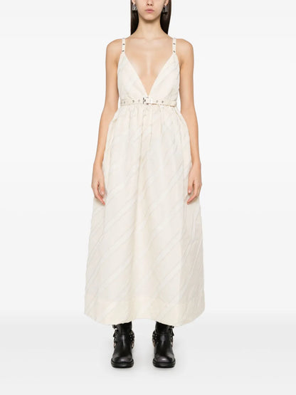 Stripe-Pattern Midi Dress