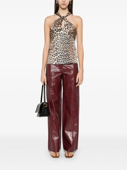 Leopard-Print Satin Top