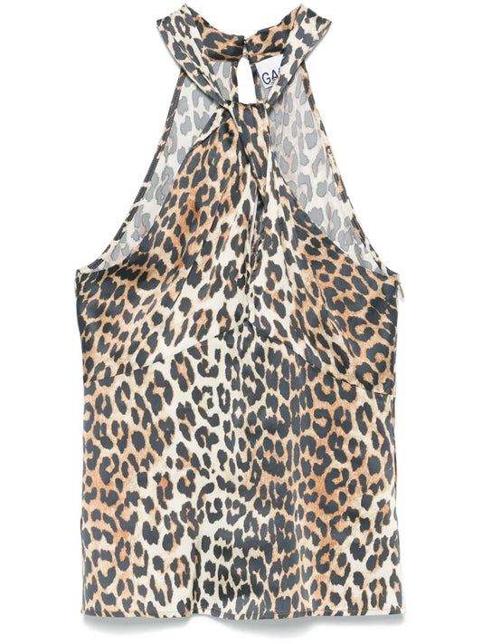 Leopard-Print Satin Top