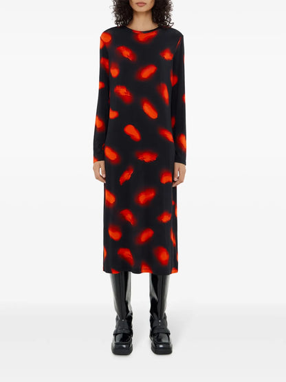 Feather-Print Midi Dress