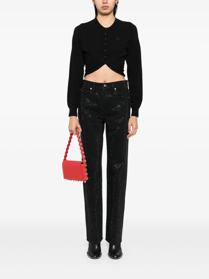 Crystal-Rhinestone Hotfix Straight-Leg Jeans