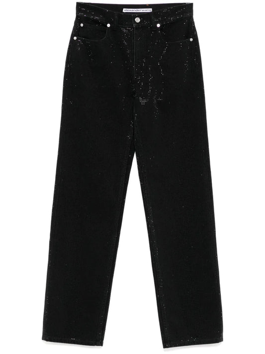 Crystal-Rhinestone Hotfix Straight-Leg Jeans