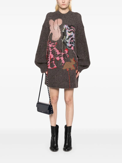 Floral-Intarsia Knittted Dress