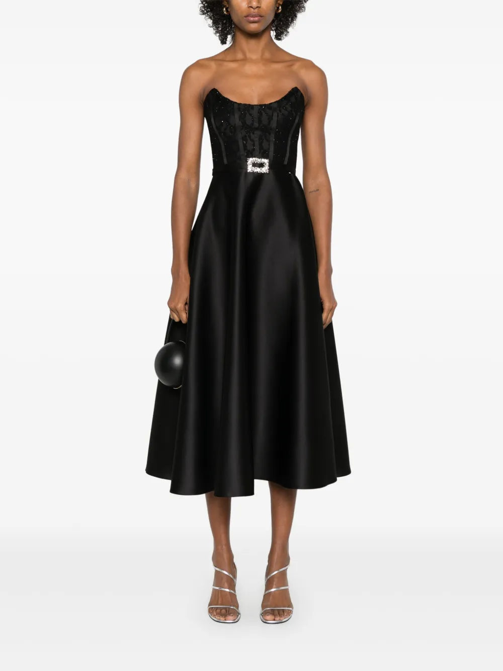 Corset-Style Taffeta Midi Dress