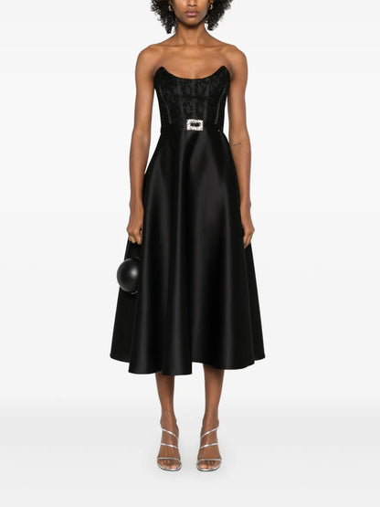Corset-Style Taffeta Midi Dress