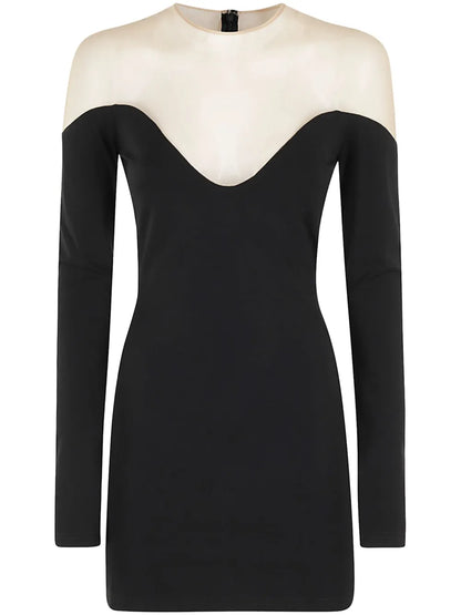 Mesh-Panelling Mini Dress
