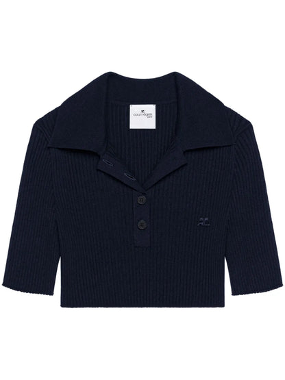Knitted Cropped Polo Top