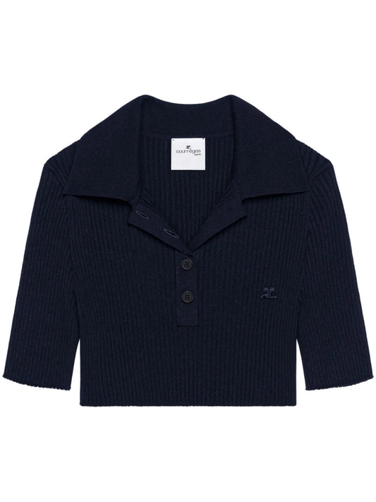Knitted Cropped Polo Top
